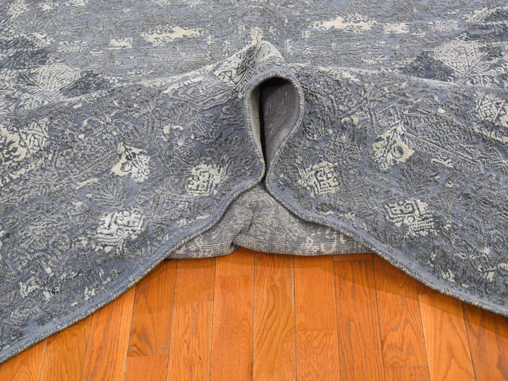 12'0" x 15'1" New Hand Knotted Grey Wool & Pure Silk Rectangle Oriental Rug - MOA10266364