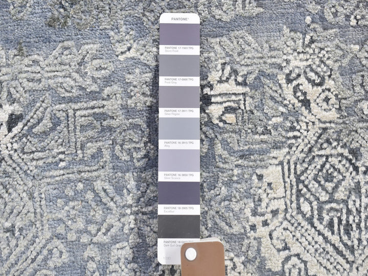 12'0" x 15'1" New Hand Knotted Grey Wool & Pure Silk Rectangle Oriental Rug - MOA10266364