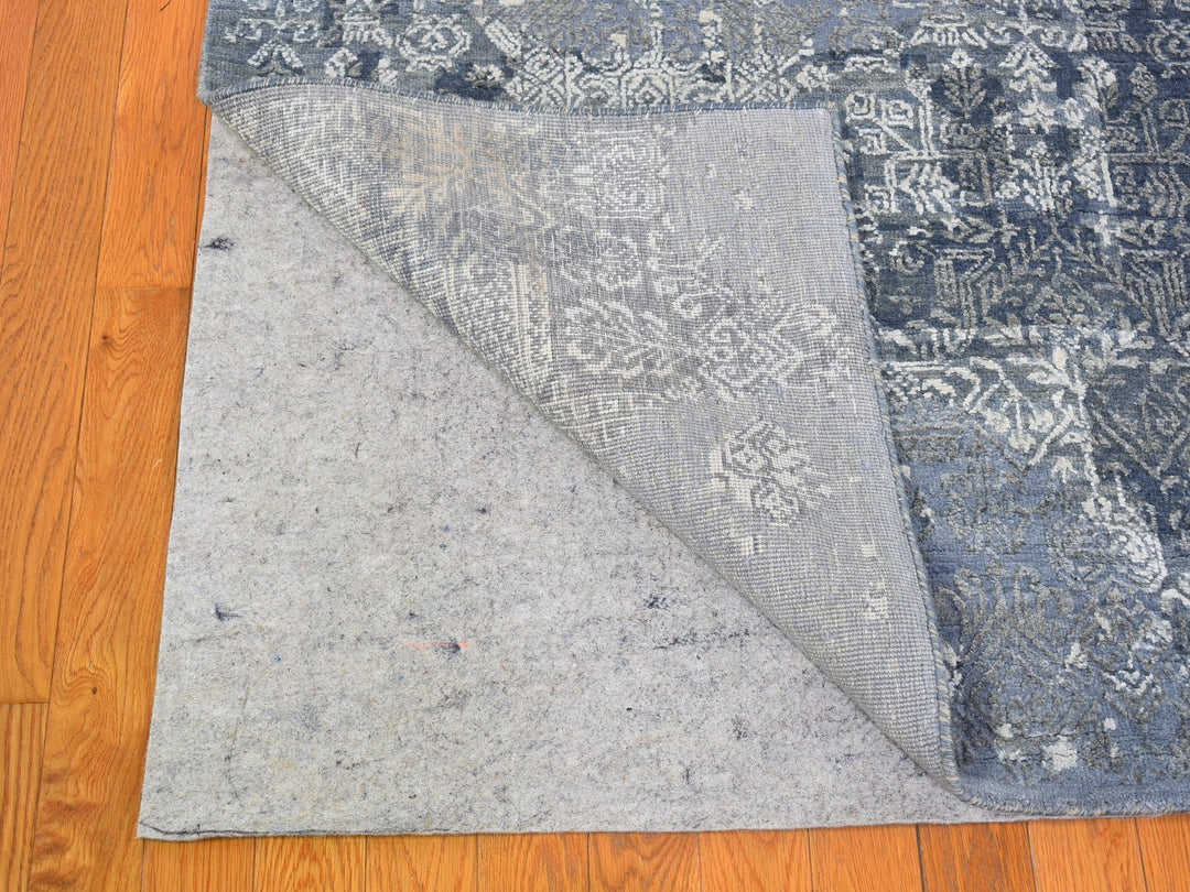 12'0" x 15'1" New Hand Knotted Grey Wool & Pure Silk Rectangle Oriental Rug - MOA10266364