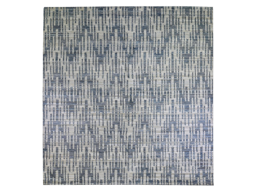 12'0" x 12'0" New Hand Knotted Blue Wool & Silk Rectangle Oriental Rug - MOA10266386