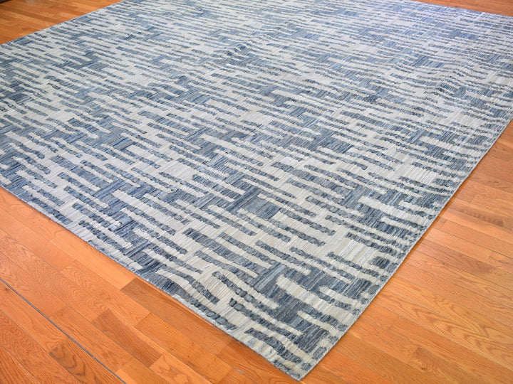 12'0" x 12'0" New Hand Knotted Blue Wool & Silk Rectangle Oriental Rug - MOA10266386
