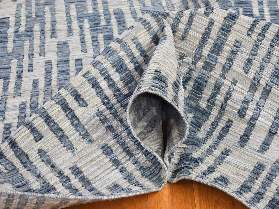 12'0" x 12'0" New Hand Knotted Blue Wool & Silk Rectangle Oriental Rug - MOA10266386