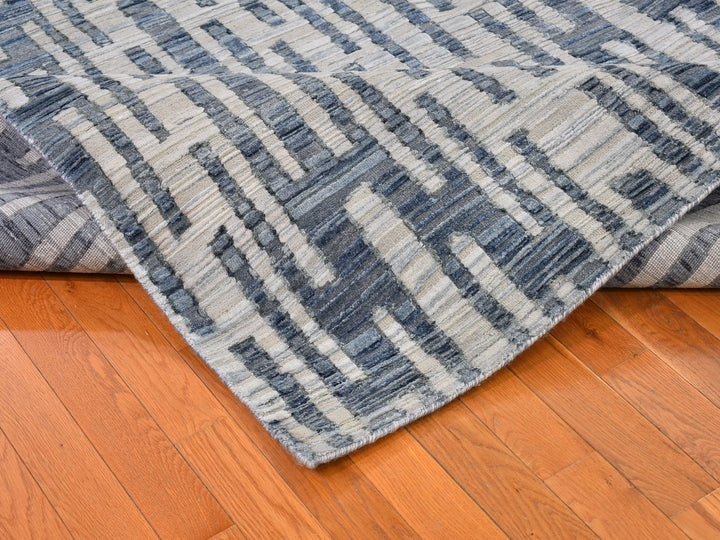 12'0" x 12'0" New Hand Knotted Blue Wool & Silk Rectangle Oriental Rug - MOA10266386