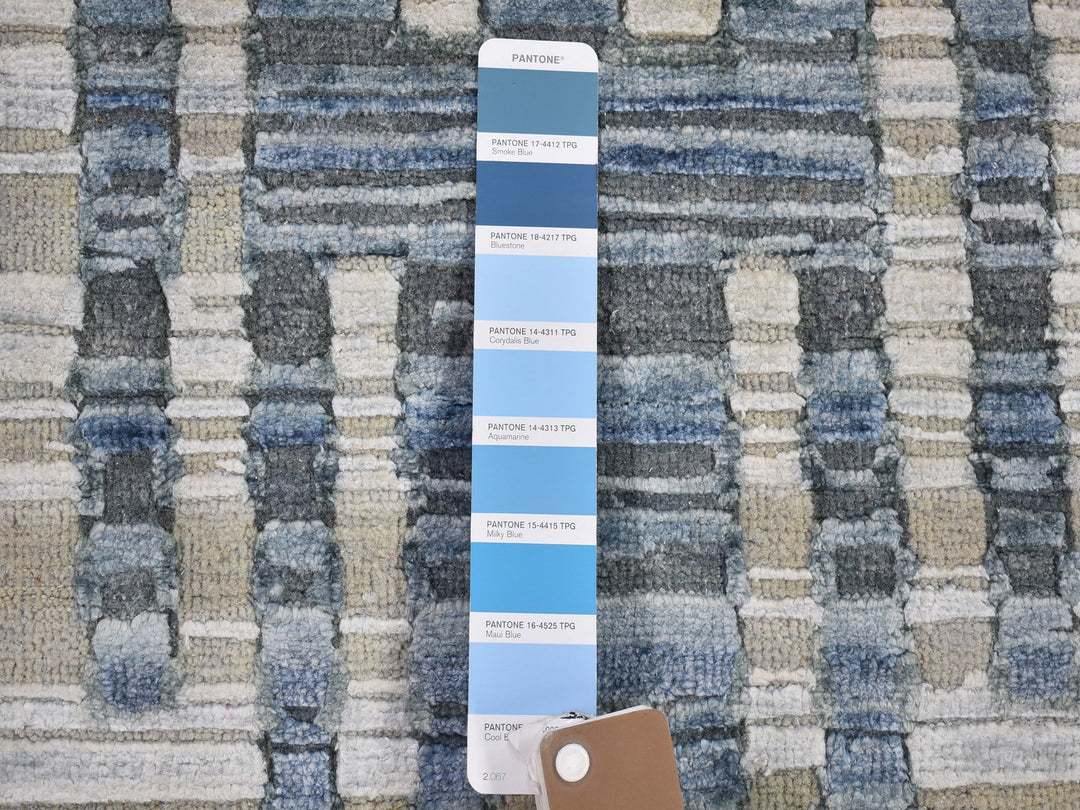 12'0" x 12'0" New Hand Knotted Blue Wool & Silk Rectangle Oriental Rug - MOA10266386