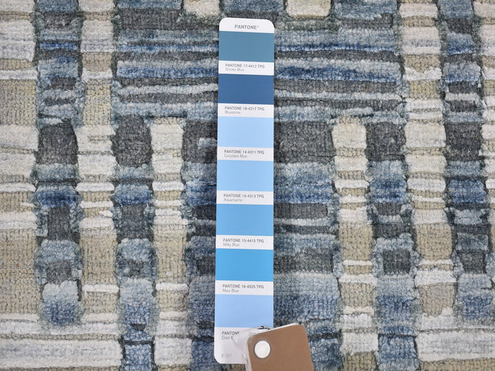 12'0" x 12'0" New Hand Knotted Blue Wool & Silk Rectangle Oriental Rug - MOA10266386