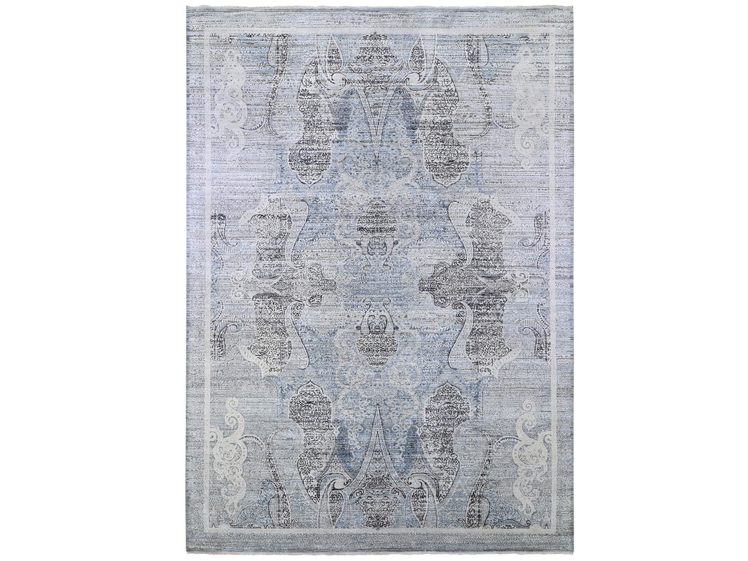 10'3" x 14'3" New Hand Knotted Blue Wool & Silk Rectangle Oriental Rug - MOA10266392