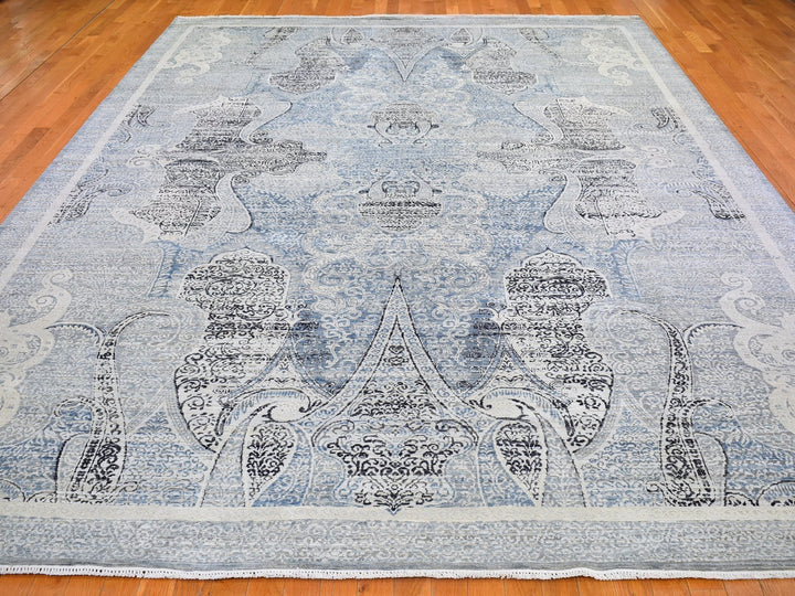 10'3" x 14'3" New Hand Knotted Blue Wool & Silk Rectangle Oriental Rug - MOA10266392