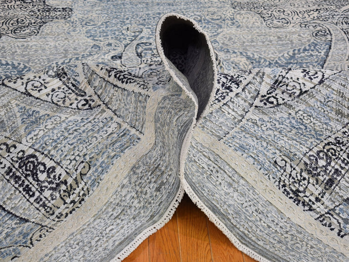 10'3" x 14'3" New Hand Knotted Blue Wool & Silk Rectangle Oriental Rug - MOA10266392