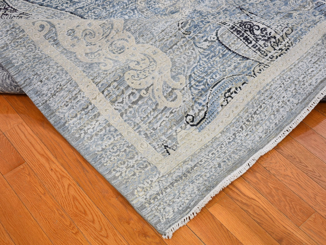 10'3" x 14'3" New Hand Knotted Blue Wool & Silk Rectangle Oriental Rug - MOA10266392