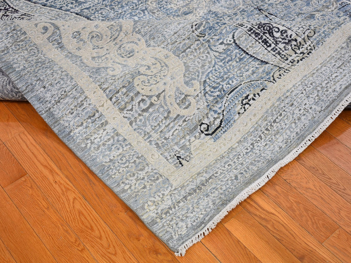 10'3" x 14'3" New Hand Knotted Blue Wool & Silk Rectangle Oriental Rug - MOA10266392
