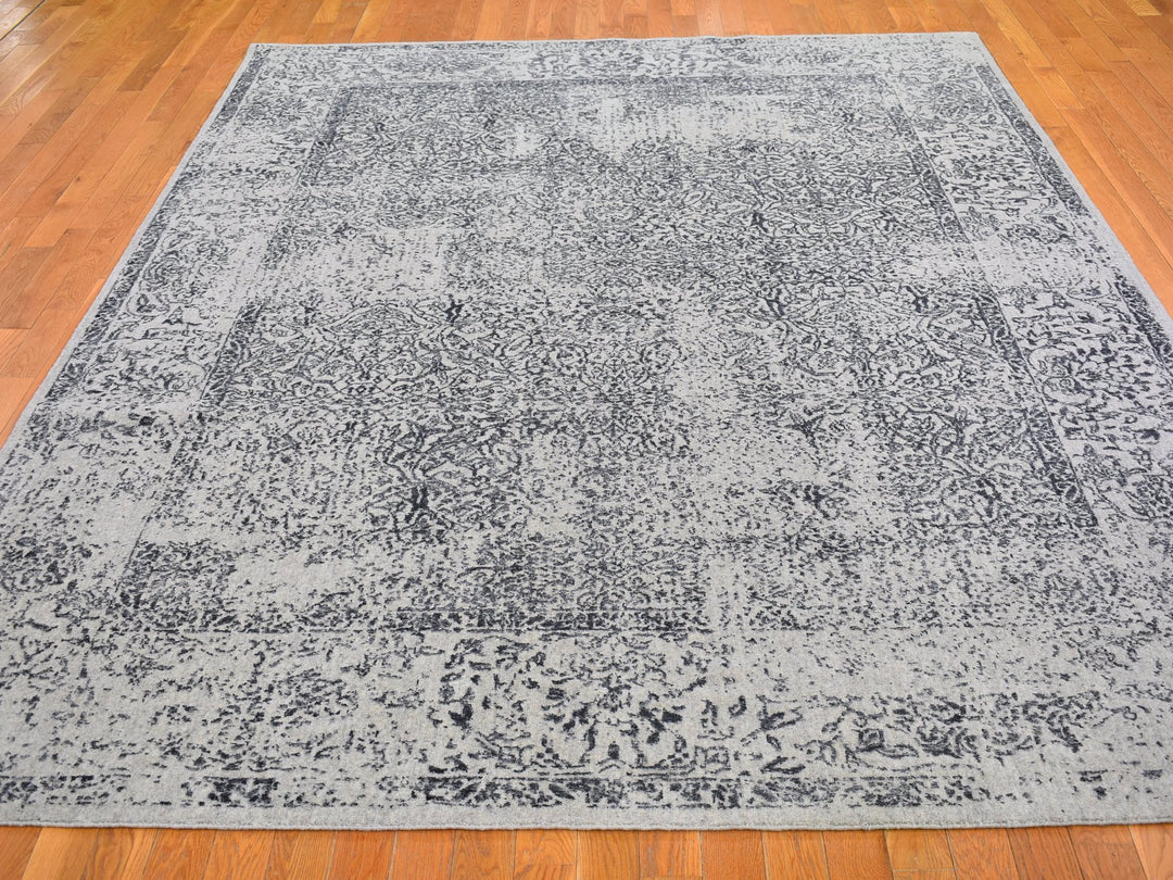 7'10" x 9'9" New Hand Loomed Grey Wool & Silk Rectangle Oriental Rug - MOA10266438