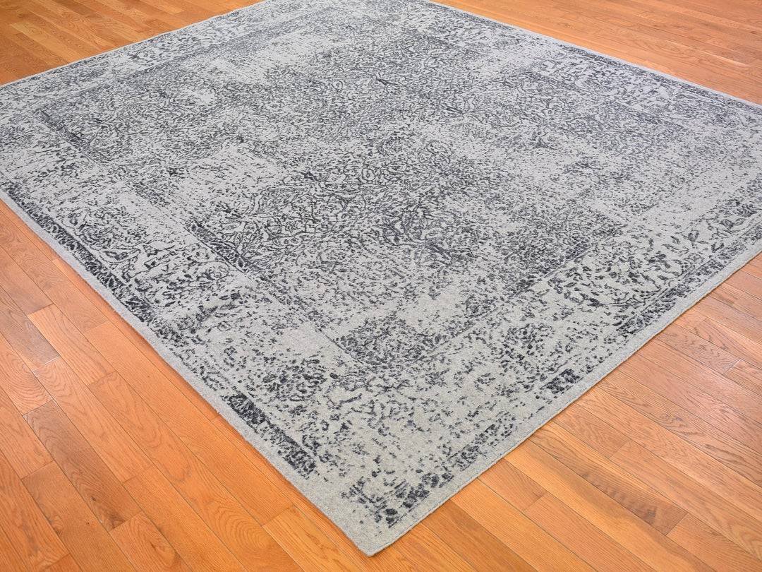 7'10" x 9'9" New Hand Loomed Grey Wool & Silk Rectangle Oriental Rug - MOA10266438