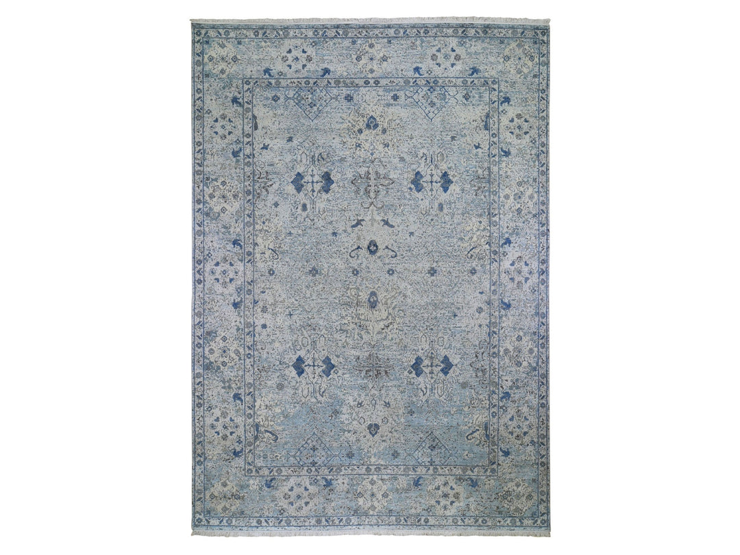 9'10" x 14'2" New Hand Knotted Ivory Wool & Silk Rectangle Oriental Rug - MOA10266446