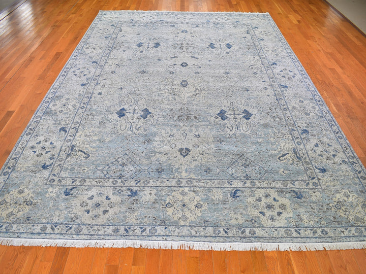9'10" x 14'2" New Hand Knotted Ivory Wool & Silk Rectangle Oriental Rug - MOA10266446