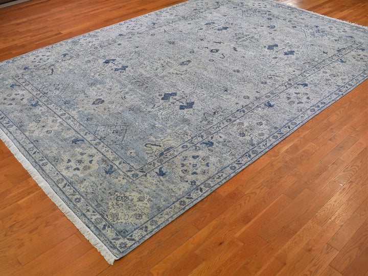 9'10" x 14'2" New Hand Knotted Ivory Wool & Silk Rectangle Oriental Rug - MOA10266446