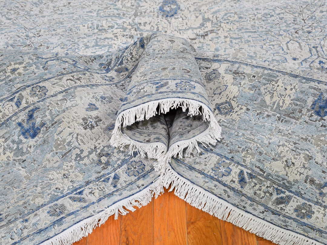 9'10" x 14'2" New Hand Knotted Ivory Wool & Silk Rectangle Oriental Rug - MOA10266446