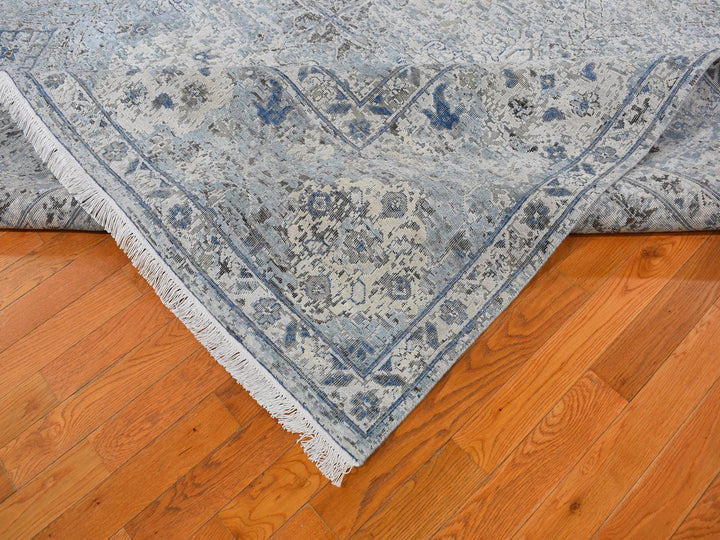 9'10" x 14'2" New Hand Knotted Ivory Wool & Silk Rectangle Oriental Rug - MOA10266446