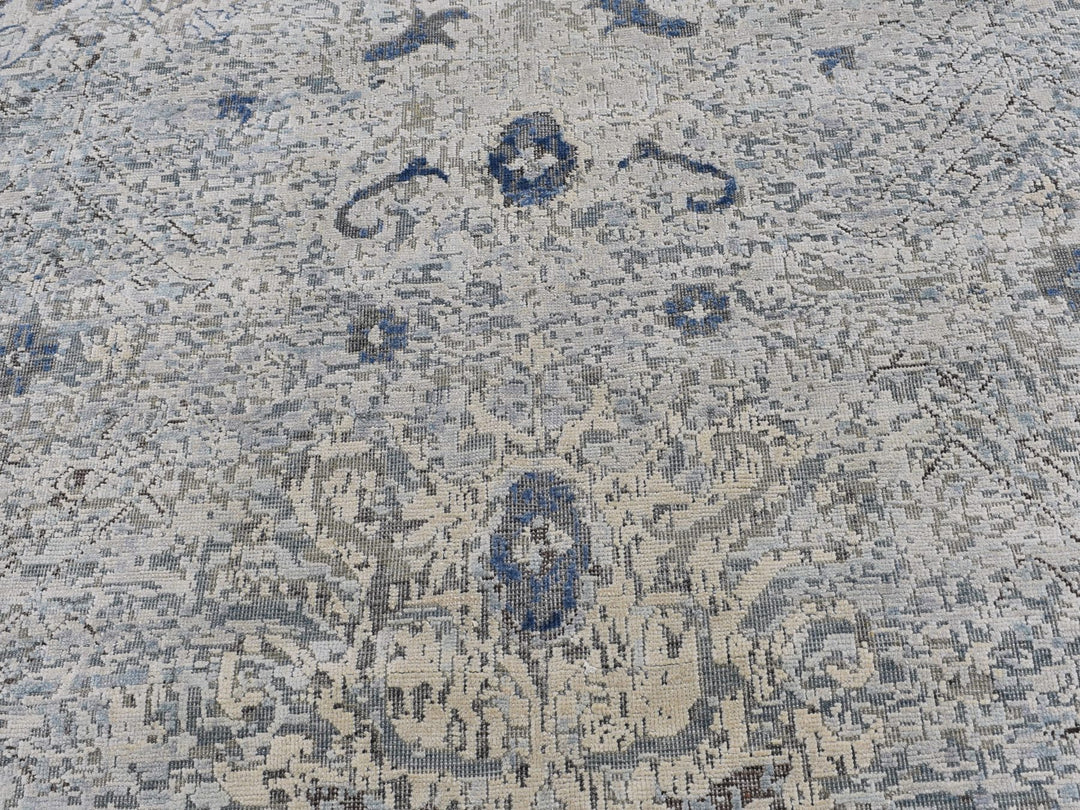 9'10" x 14'2" New Hand Knotted Ivory Wool & Silk Rectangle Oriental Rug - MOA10266446