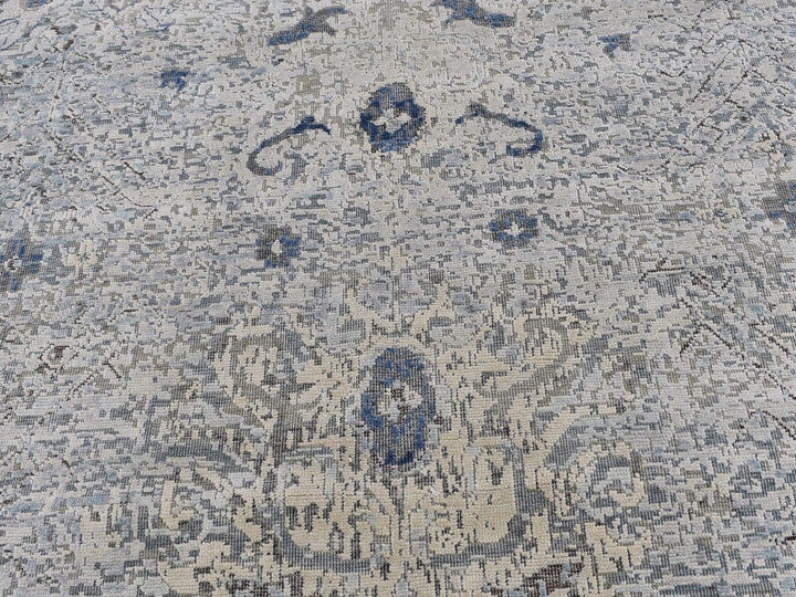 9'10" x 14'2" New Hand Knotted Ivory Wool & Silk Rectangle Oriental Rug - MOA10266446