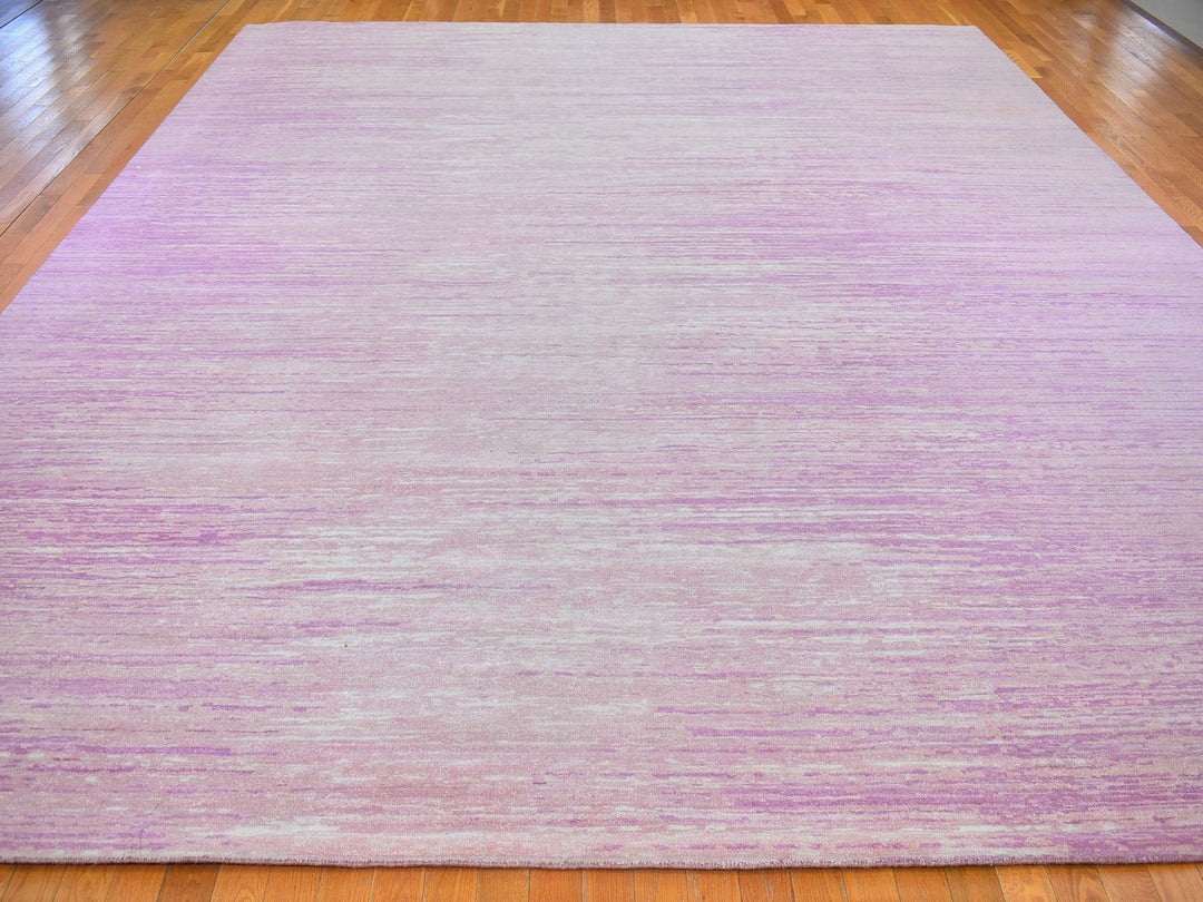 12'1" x 15'2" New Hand Knotted Pink Wool Rectangle Oriental Rug - MOA10266466