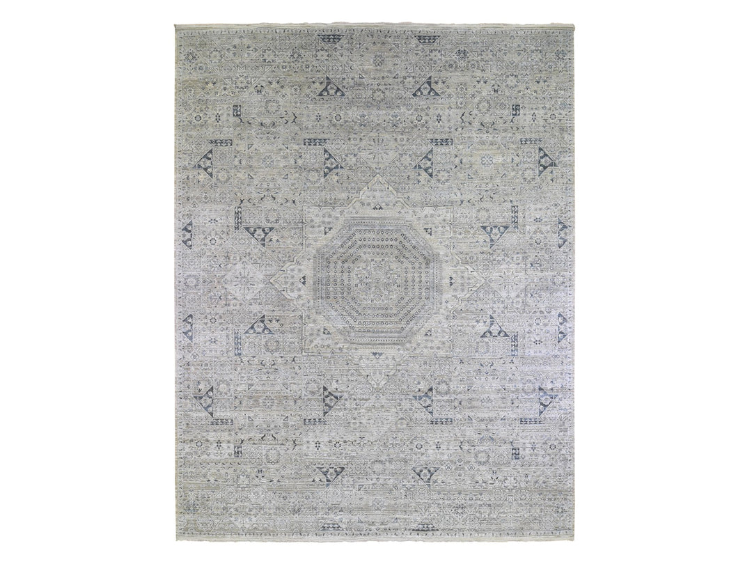 12'0" x 15'2" New Hand Knotted Grey Wool & Silk Rectangle Oriental Rug - MOA10266480