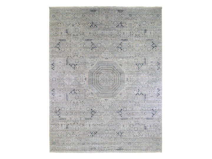 12'0" x 15'2" New Hand Knotted Grey Wool & Silk Rectangle Oriental Rug - MOA10266480
