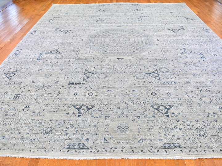 12'0" x 15'2" New Hand Knotted Grey Wool & Silk Rectangle Oriental Rug - MOA10266480