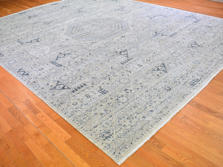 12'0" x 15'2" New Hand Knotted Grey Wool & Silk Rectangle Oriental Rug - MOA10266480