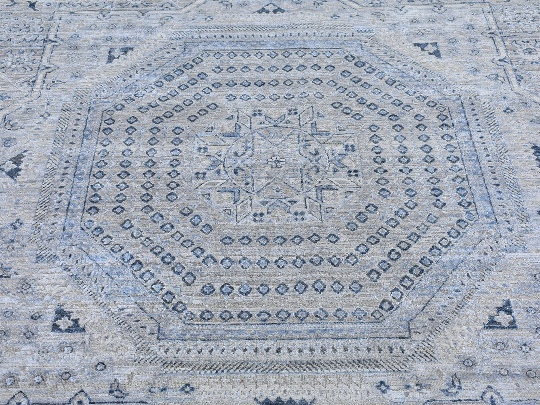 12'0" x 15'2" New Hand Knotted Grey Wool & Silk Rectangle Oriental Rug - MOA10266480