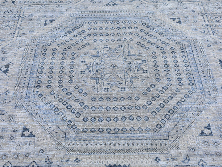 12'0" x 15'2" New Hand Knotted Grey Wool & Silk Rectangle Oriental Rug - MOA10266480