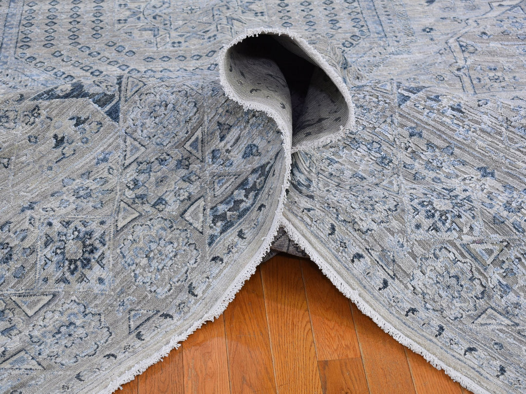 12'0" x 15'2" New Hand Knotted Grey Wool & Silk Rectangle Oriental Rug - MOA10266480