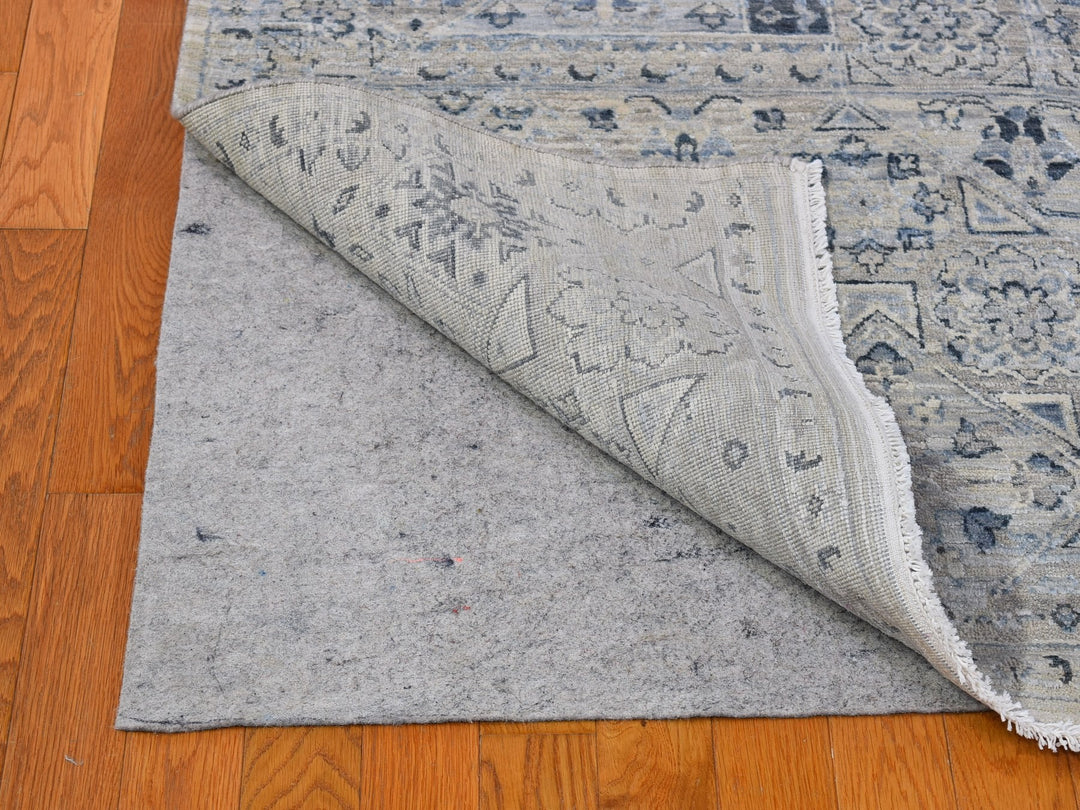 12'0" x 15'2" New Hand Knotted Grey Wool & Silk Rectangle Oriental Rug - MOA10266480