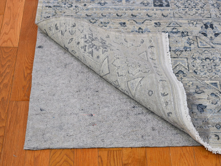 12'0" x 15'2" New Hand Knotted Grey Wool & Silk Rectangle Oriental Rug - MOA10266480