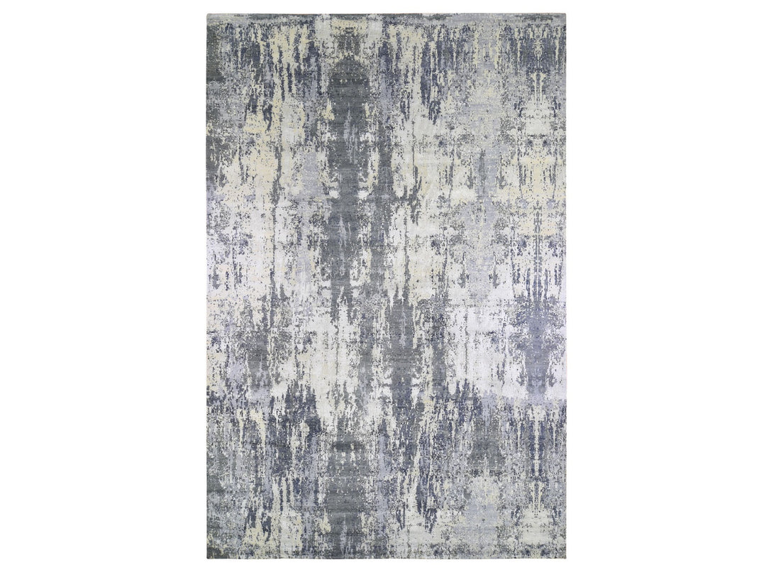 12'0" x 18'1" New Hand Knotted Grey Wool & Silk Rectangle Oriental Rug - MOA10266732