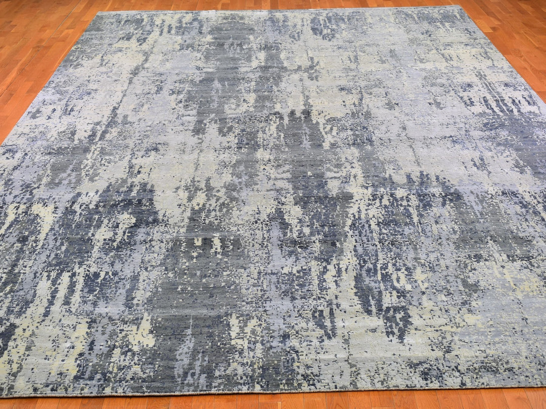 12'0" x 18'1" New Hand Knotted Grey Wool & Silk Rectangle Oriental Rug - MOA10266732