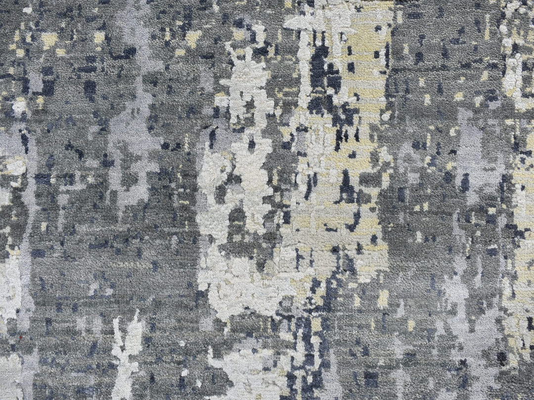 12'0" x 18'1" New Hand Knotted Grey Wool & Silk Rectangle Oriental Rug - MOA10266732