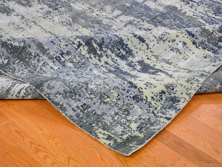 12'0" x 18'1" New Hand Knotted Grey Wool & Silk Rectangle Oriental Rug - MOA10266732