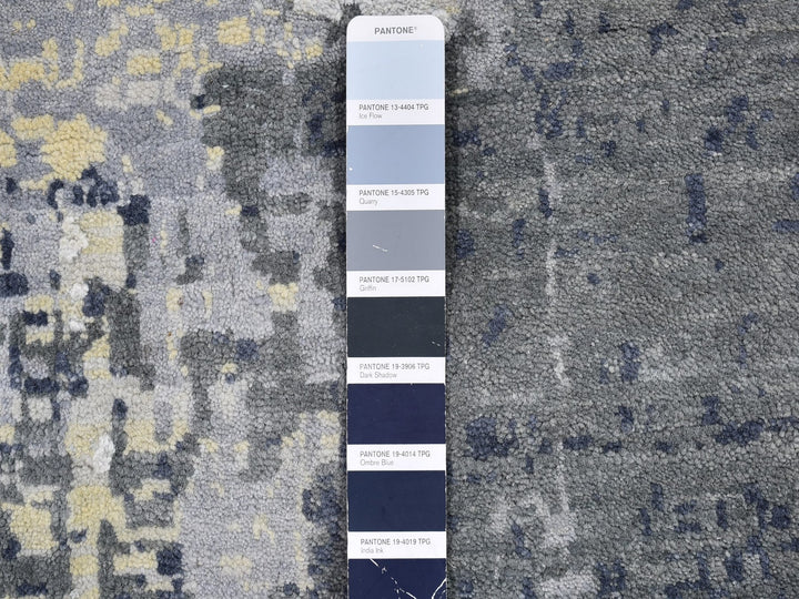 12'0" x 18'1" New Hand Knotted Grey Wool & Silk Rectangle Oriental Rug - MOA10266732