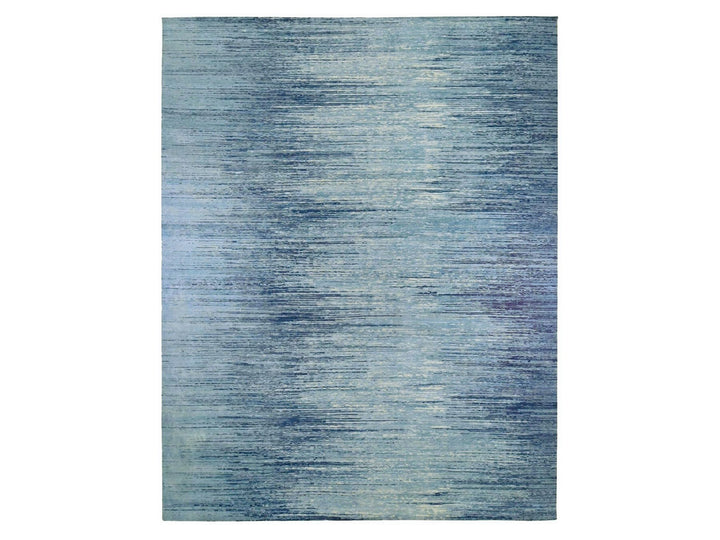 14'1" x 18'0" New Hand Knotted Blue Wool Rectangle Oriental Rug - MOA10266847