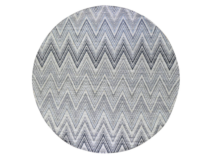 11'9" x 11'9" New Hand Knotted Ivory Wool & Silk Round Oriental Rug - MOA10266853