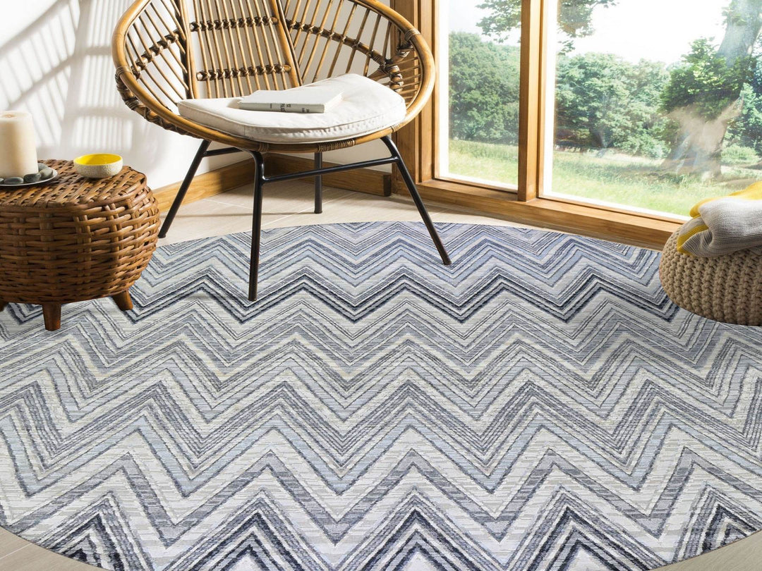 11'9" x 11'9" New Hand Knotted Ivory Wool & Silk Round Oriental Rug - MOA10266853