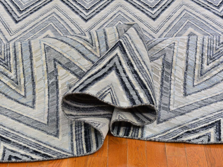 11'9" x 11'9" New Hand Knotted Ivory Wool & Silk Round Oriental Rug - MOA10266853