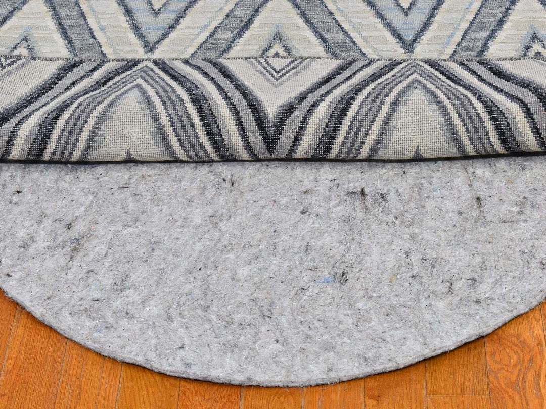 11'9" x 11'9" New Hand Knotted Ivory Wool & Silk Round Oriental Rug - MOA10266853