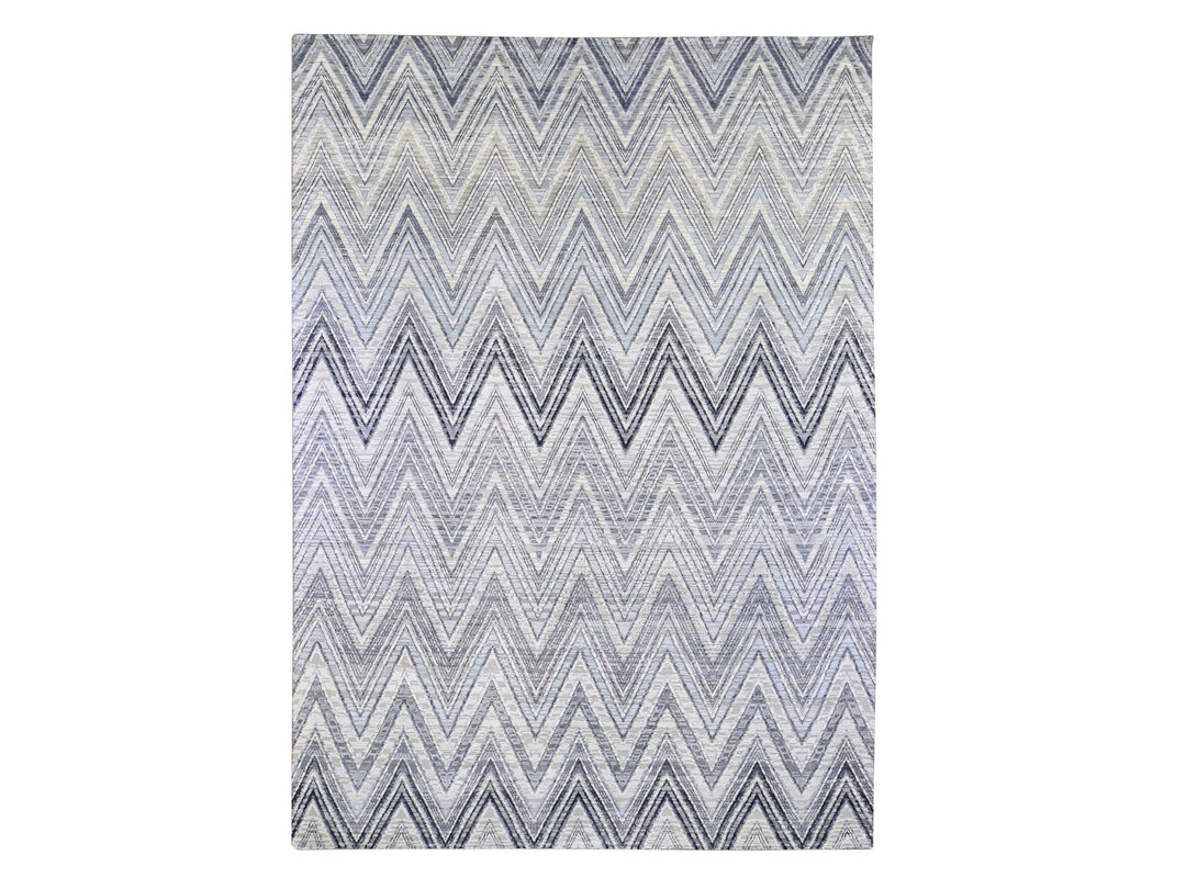 9'10" x 14'3" New Hand Knotted Ivory Wool & Silk Rectangle Oriental Rug - MOA10266874