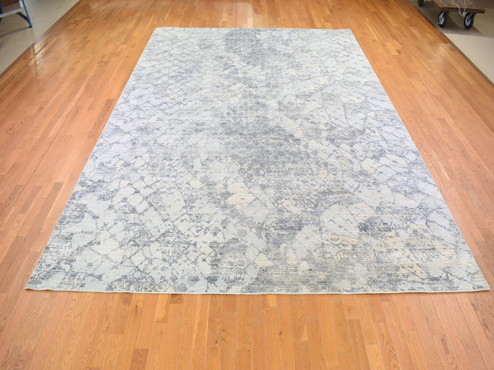 10'1" x 14'2" New Hand Knotted Grey Wool & Art Silk Rectangle Oriental Rug - MOA10266875