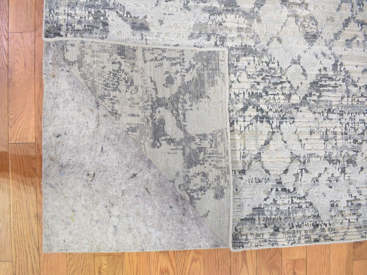 10'1" x 14'2" New Hand Knotted Grey Wool & Art Silk Rectangle Oriental Rug - MOA10266875