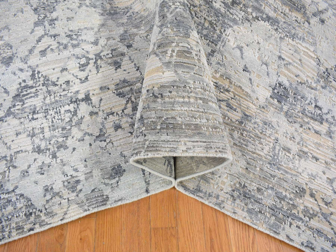 10'1" x 14'2" New Hand Knotted Grey Wool & Art Silk Rectangle Oriental Rug - MOA10266875