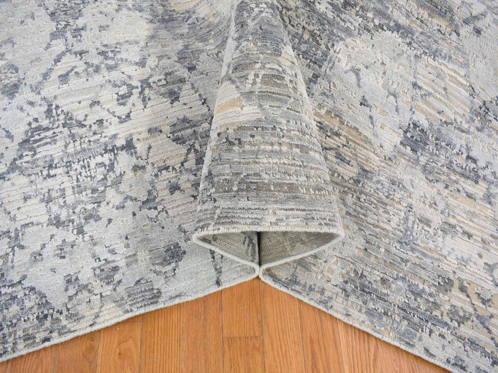 10'1" x 14'2" New Hand Knotted Grey Wool & Art Silk Rectangle Oriental Rug - MOA10266875