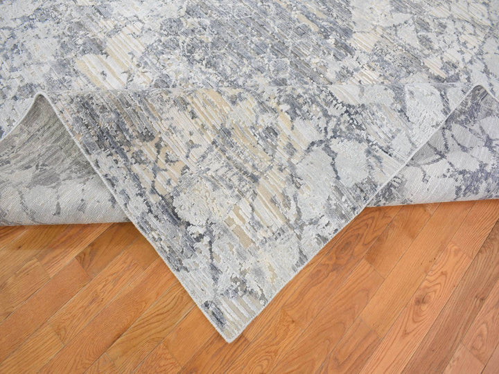 10'1" x 14'2" New Hand Knotted Grey Wool & Art Silk Rectangle Oriental Rug - MOA10266875