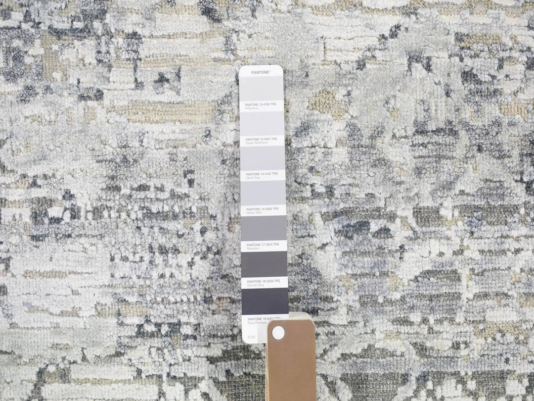 10'1" x 14'2" New Hand Knotted Grey Wool & Art Silk Rectangle Oriental Rug - MOA10266875